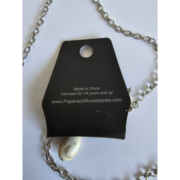 NWT Papparazzi White Oval Shaped Stones Earrings Pendant Necklace Set Sylish Hip - Picture 10 of 16